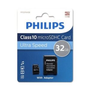 Carte Mémoire Micro SD PHILIPS 32 GB Classe 10 Avec adaptateur