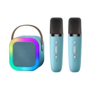 Haut Parleur Sans Fil Rechargeable K12 avec 2 Microphone Sans Fil - Bleu
