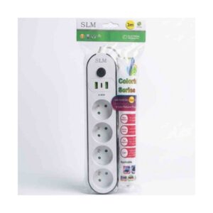 Rallonge Multiprise SLM 4 Prises & 2 Ports USB & 1 Port type C - 3 Mètres